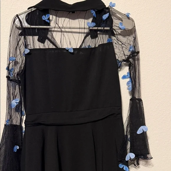 ROMWE Black Dress long sleeves with blue butterflies - Picture 8 of 8